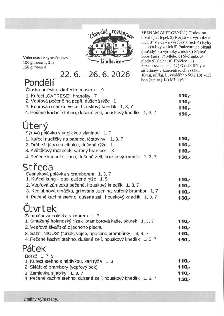 Menu 22.-26.6.2026